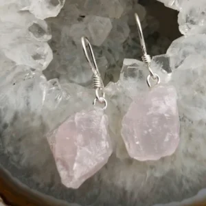Pendientes Cuarzo Rosa Bruto Plata | Pieza Única